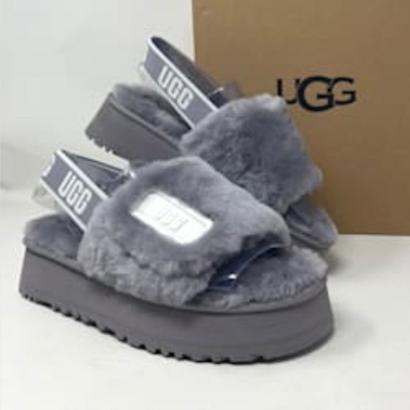 UGG Shoes - UGG Women's DISCO Slides Gray White Women's Size 1112258 SAMT